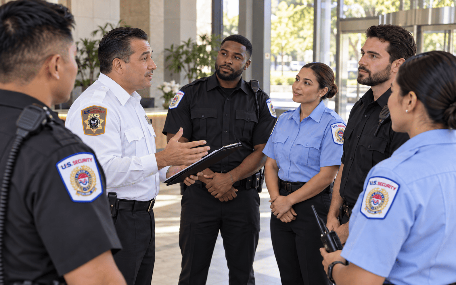 US Security team participating in an operational briefing