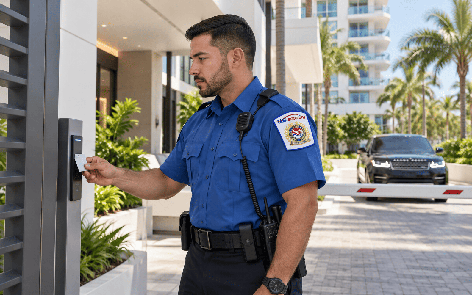 US Security officer performing on-site duties