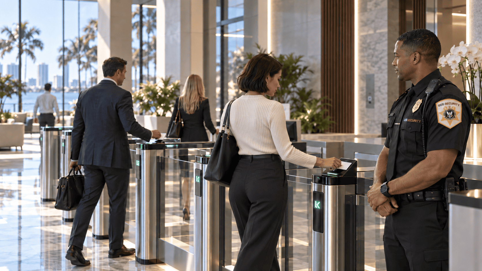 Controlled pedestrian access in a modern lobby