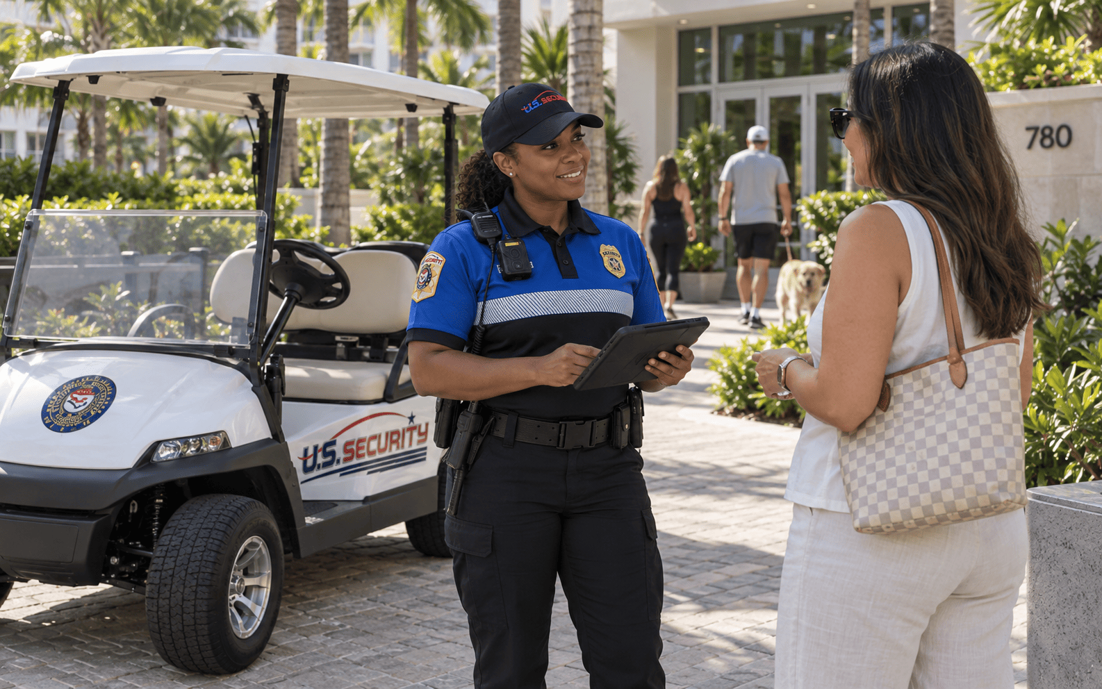US Security mobile patrol near a controlled property entrance