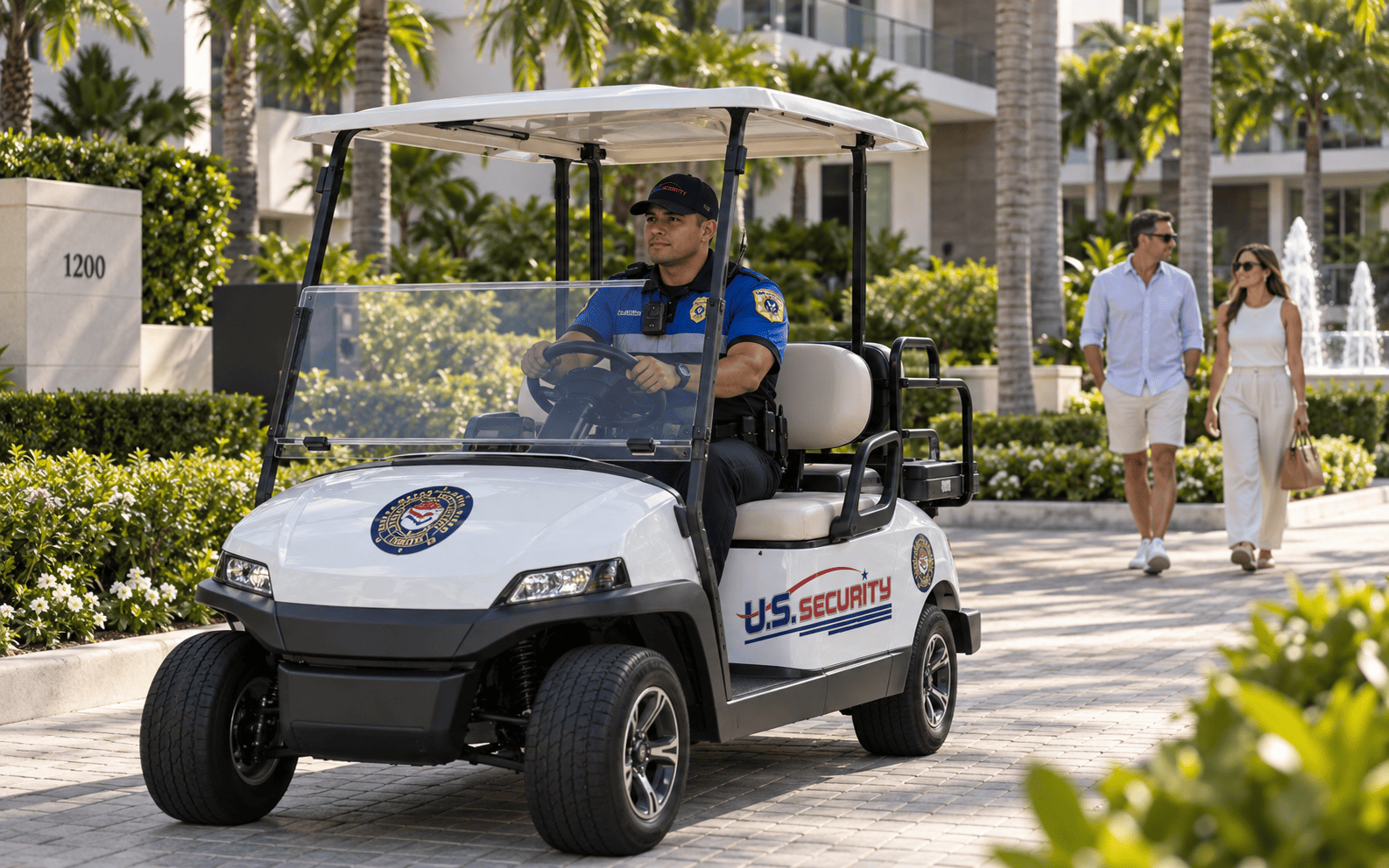 US Security golf cart patrol at a large property