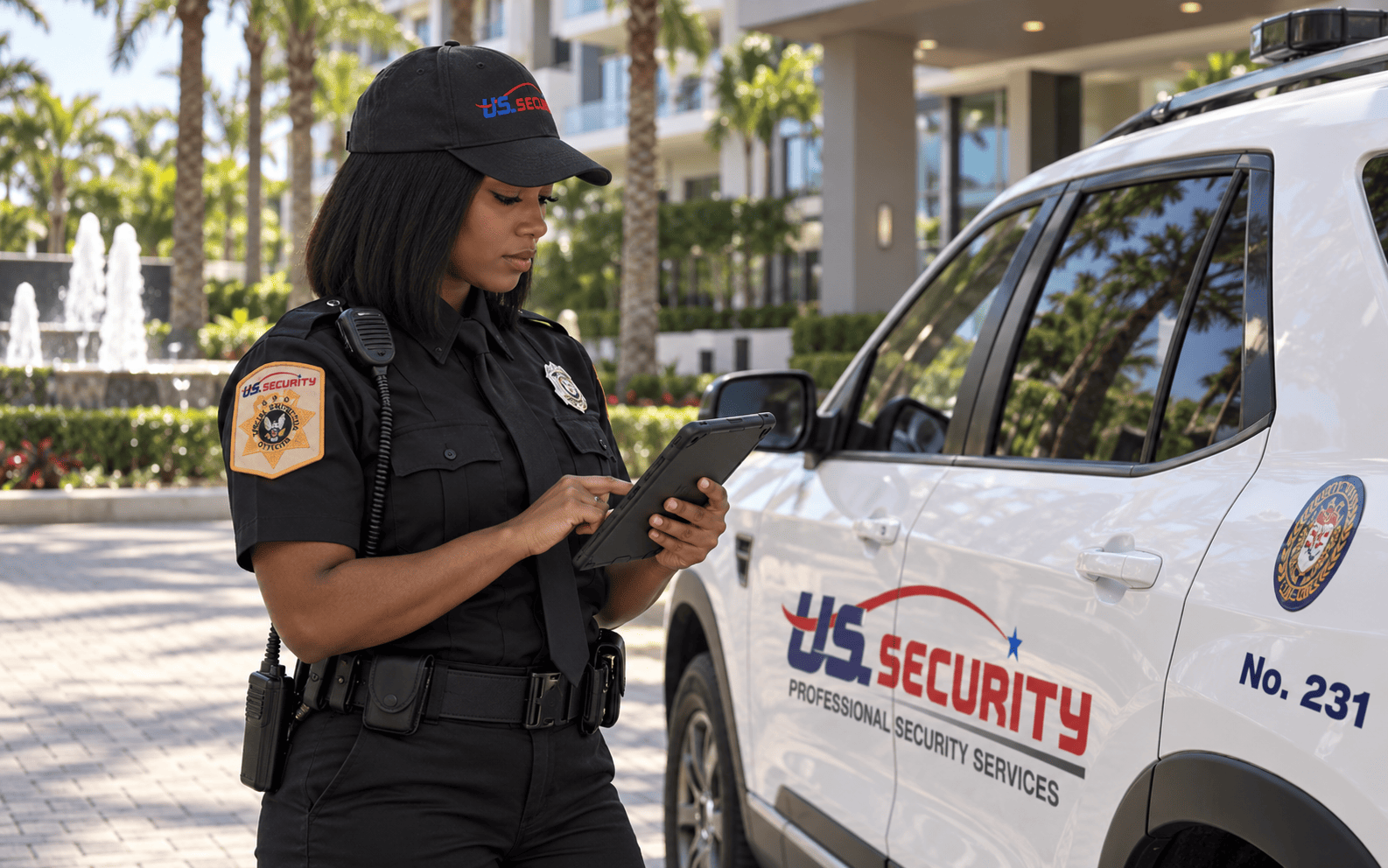 US Security officer verifying a patrol checkpoint