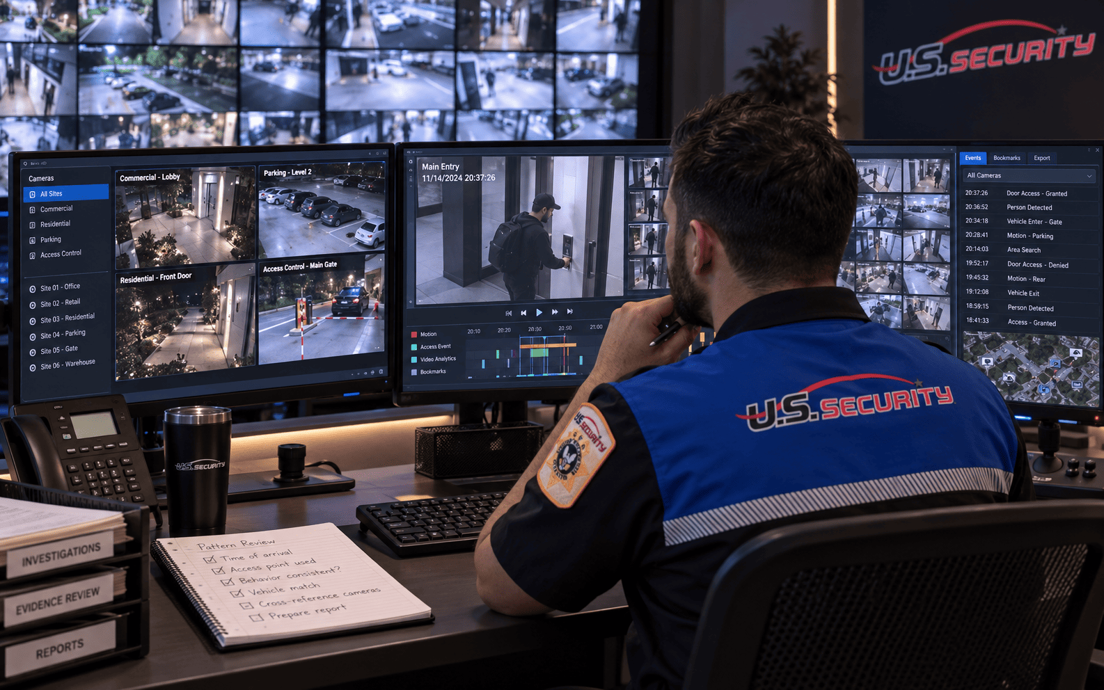 Investigator reviewing surveillance footage